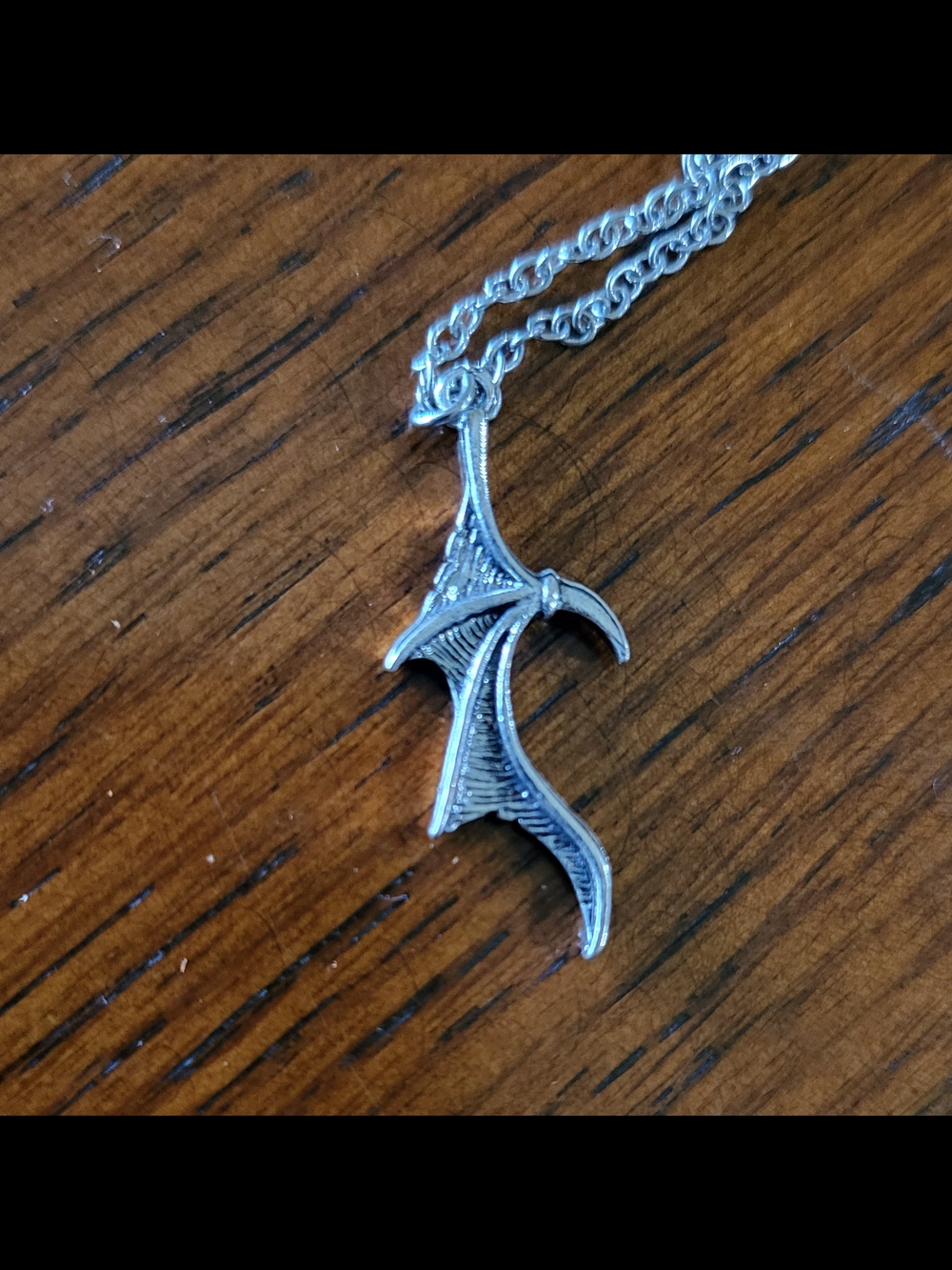 Silver Tone Winged Dragon Pendant Necklace